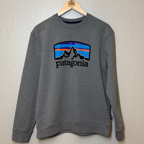 Patagonia Fitz Roy Horizons Uprisal Crew Sweatshirt Gray Logo Hike Unisex Medium - Picture 2 of 11